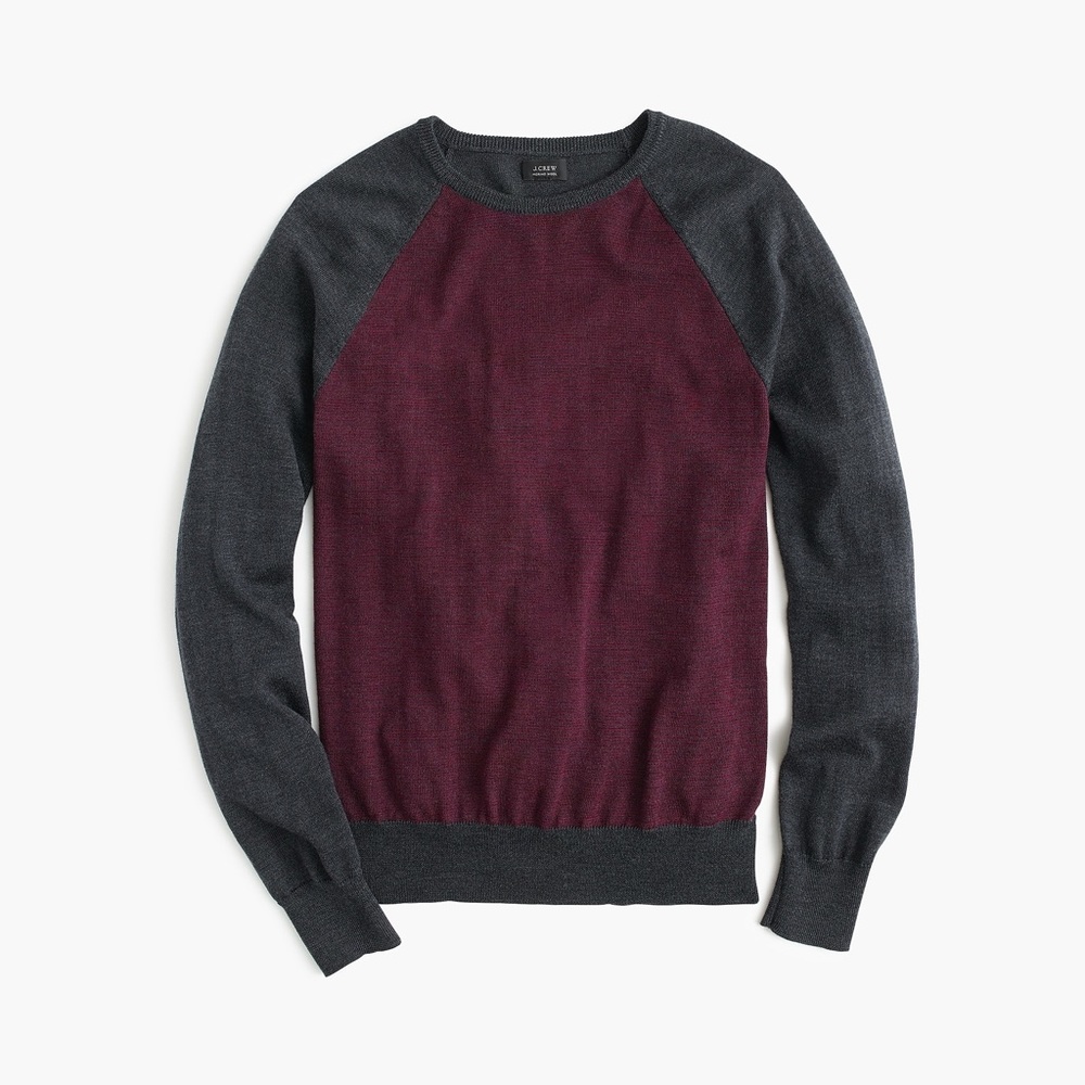J crew merino wool sweater in stripe burgundy/navy